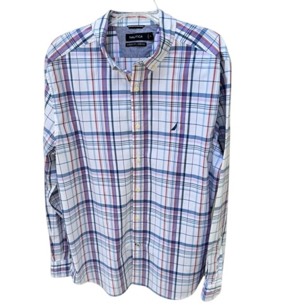 NAUTICA. Purple/Red/White Striped Shirt. Long sleeves.S-XL. Classic Fit/Stretch